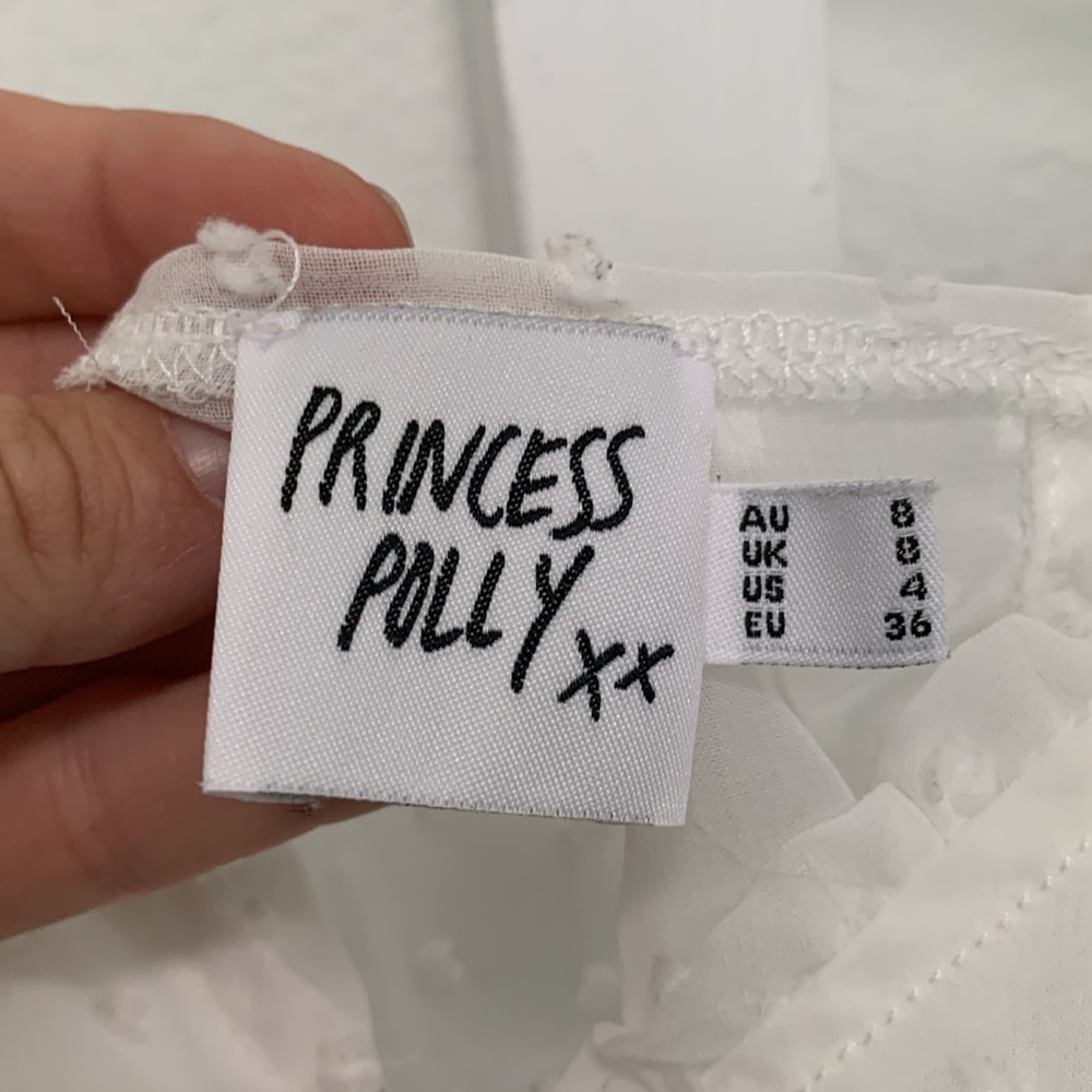 Princess Polly Vaccaro White Swiss Dot Tie Front Cropped Top - Picture 8 of 12